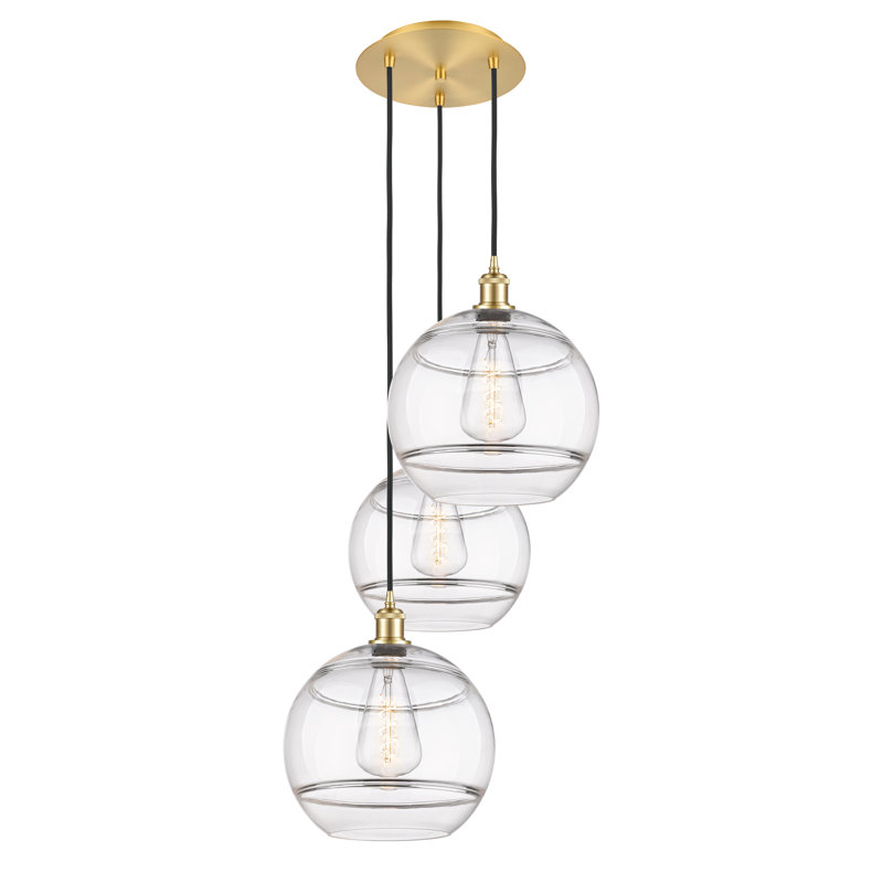 Luminaire suspendu en grappe à 3 lumières Chartoff, H 40,88 po x l 18,5 po x P 18,5 po, Transparent, Or satiné