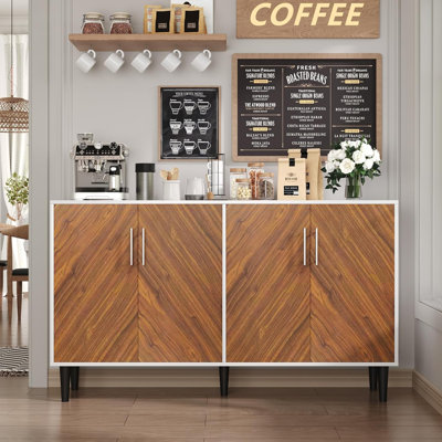 Buffet Cabinet with Storage, 58" Sideboard Cabinet with Adjustable Shelves, Modern Coffee Bar with 4 Doors for Living Room Entryway