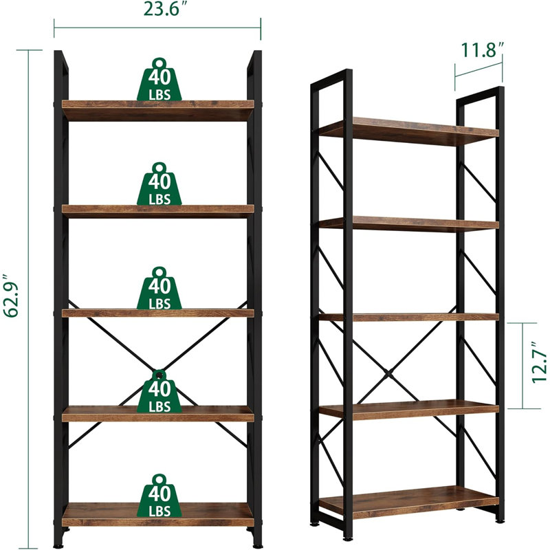 Five-layer bookshelf, tall bookcase, can hold CD/movie/books, country brown