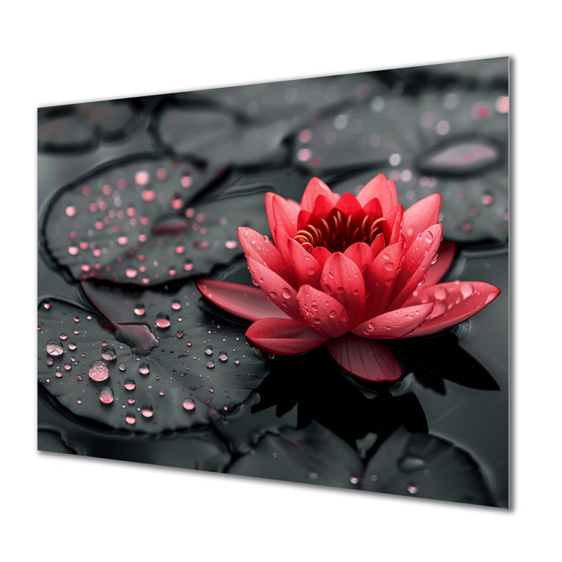 Romantique étang de lotus rouge noir - art mural Lotus, Sans cadre, métal, H 34 po x l 44 po