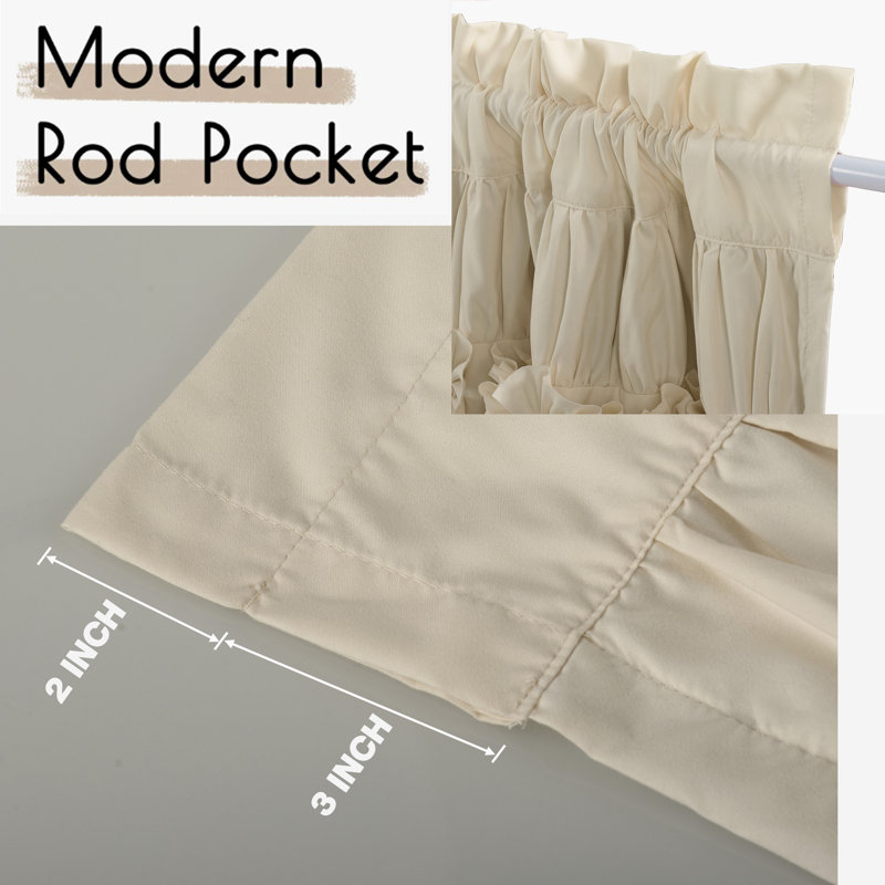 Paquet de 2 rideaux de cuisine Ruffle, Beige, L 30 po x L 24 po
