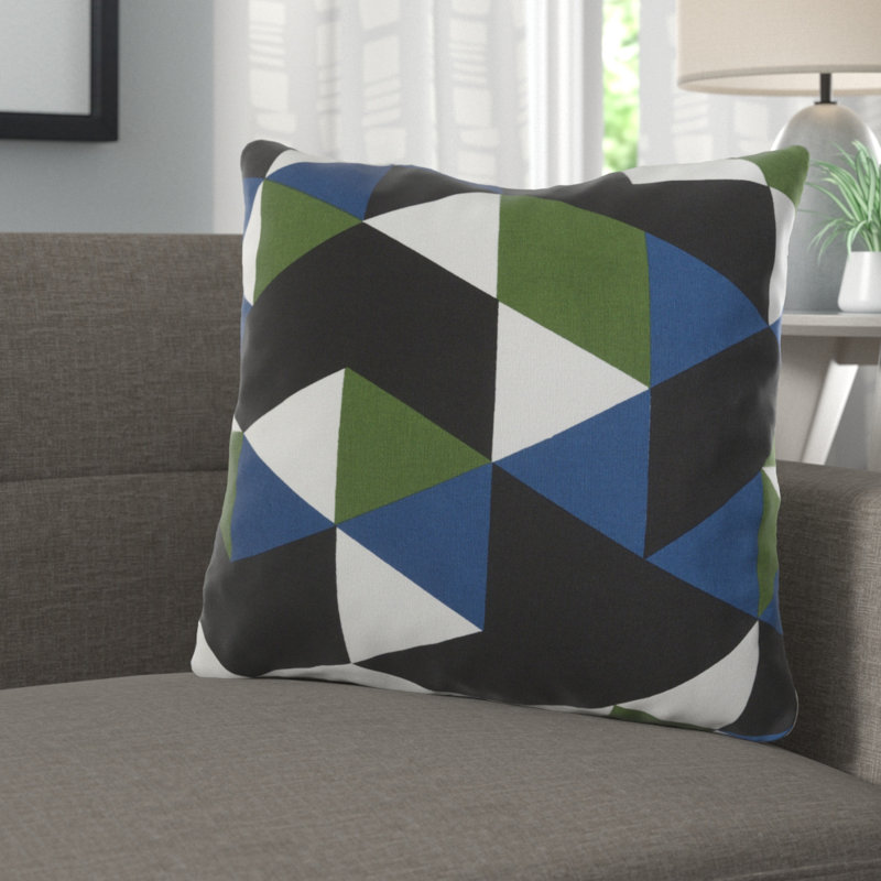 Trudy Geometric Blue and Yellow Cotton Throw Pillow Set