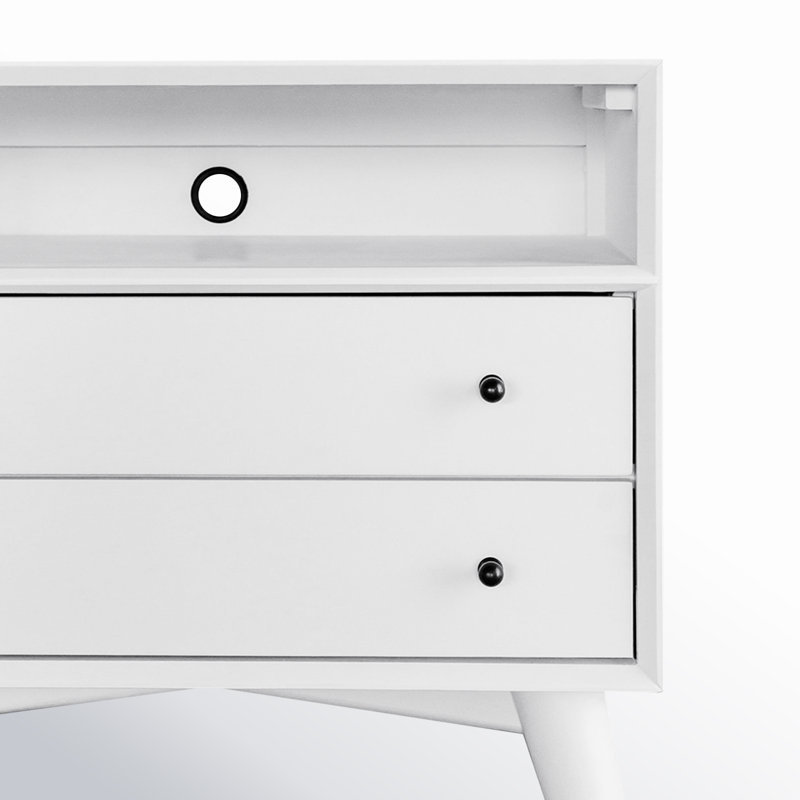 Table de chevet à 2 tiroirs avec tablette Williams, Blanc