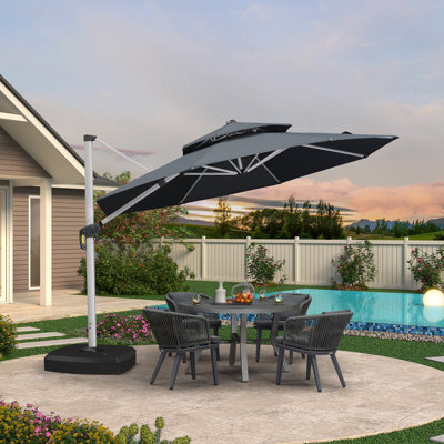 Parasol rond en porte-à-faux 11 pi avec base à roulettes RejIno, gris