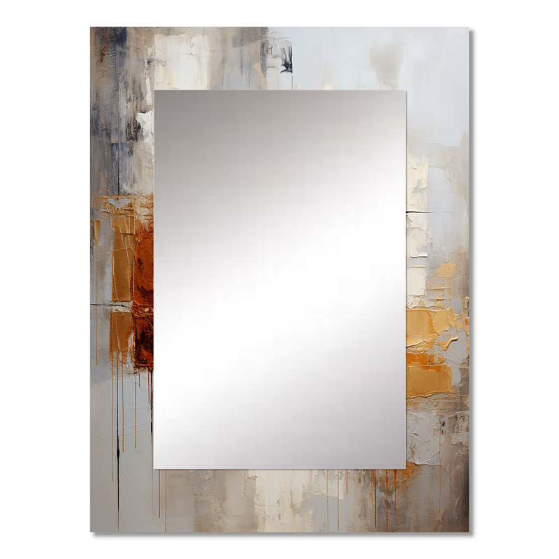 Transcendent Textures V - grand miroir à collages abstraits, décor de miroir mural unique jaune, impression d'art en métal