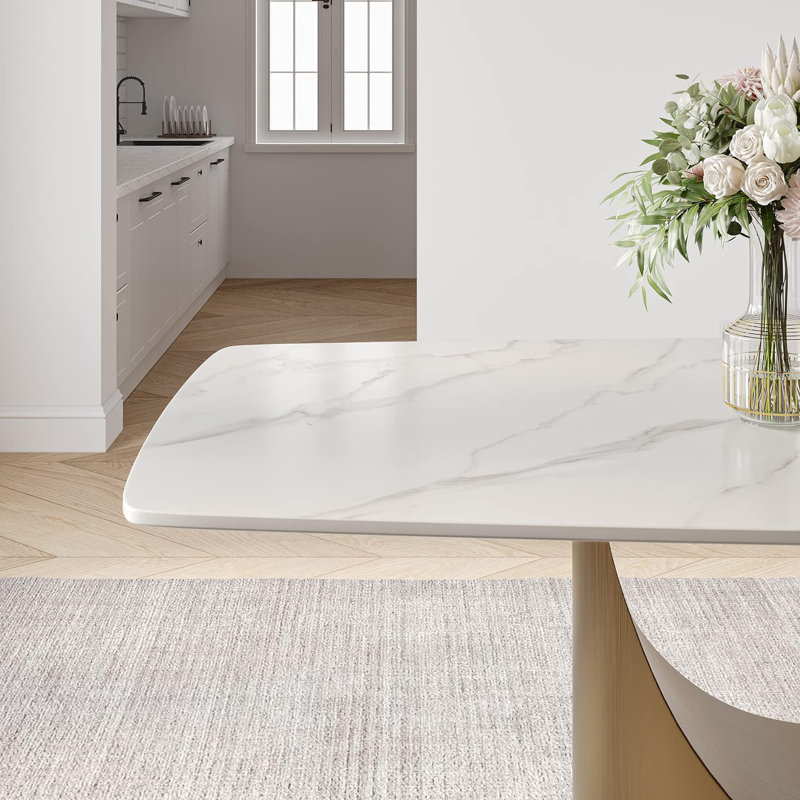 Table de salle à manger Diandra, Blanc, H 30,7 po x L 62,99 po x l 31,49 po, Bronze