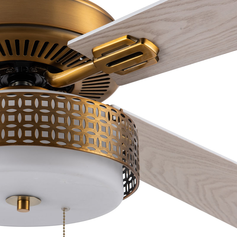 52" Lopato Brass and White 4-Blade LED Ceiling Fan