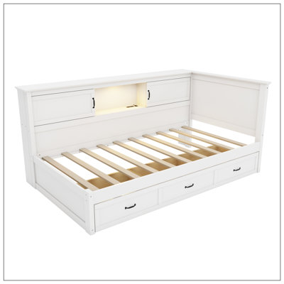 Sonas Partially Enclosed Corner Daybed With Bookcase Reading Light, USB Port, 3 Underbed Storage Drawers by Latitude Run