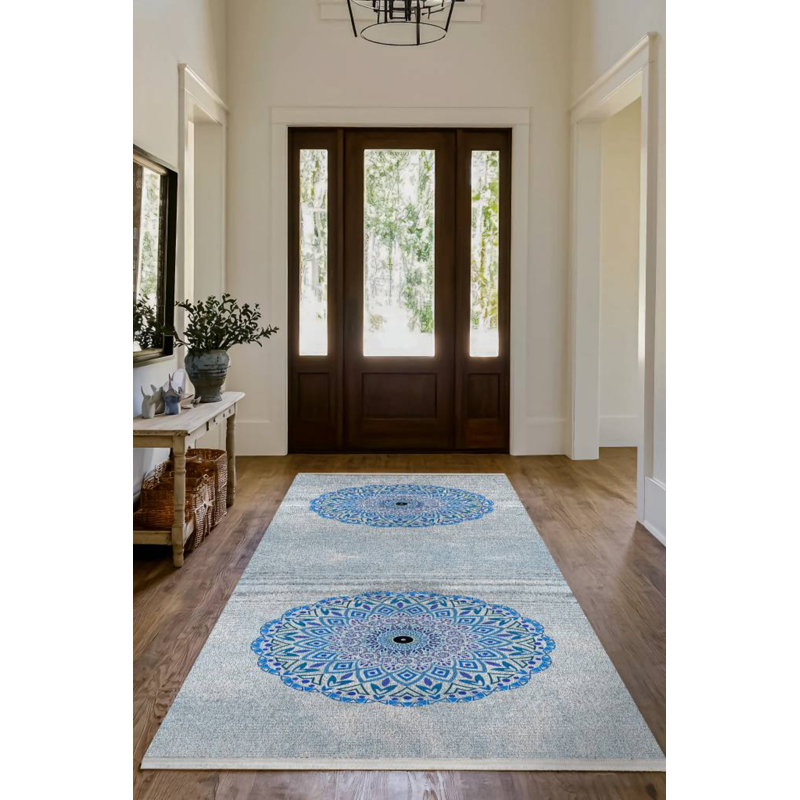 Tapis en coton et polyester à imprimé numérique Mandala, Rond 3 pi 4 po
