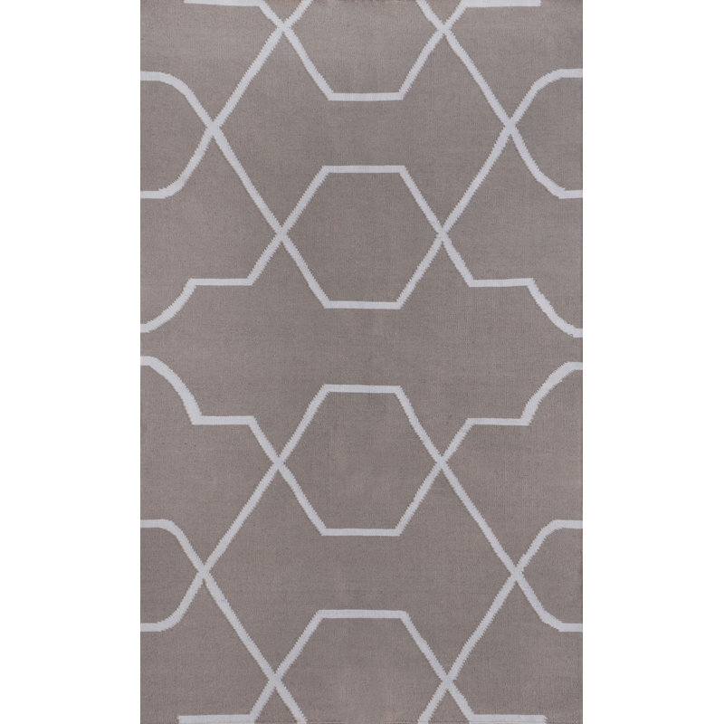 Tapis décoratif gris à motif géométrique tissé à la main Westborough, Rectangle de 5 pi x 8 pi