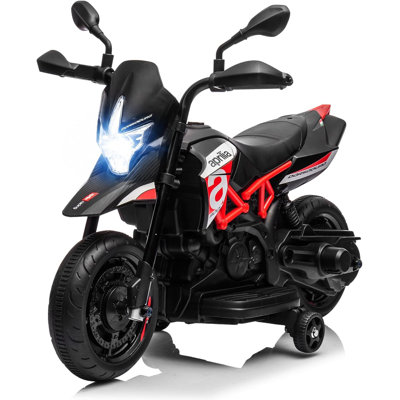 6V Kids Electric Dirt Bike Motorcycle with Training Wheels, Spring Suspension, Headlight, Music USB Toy for Toddlers 3–5 Years, Red