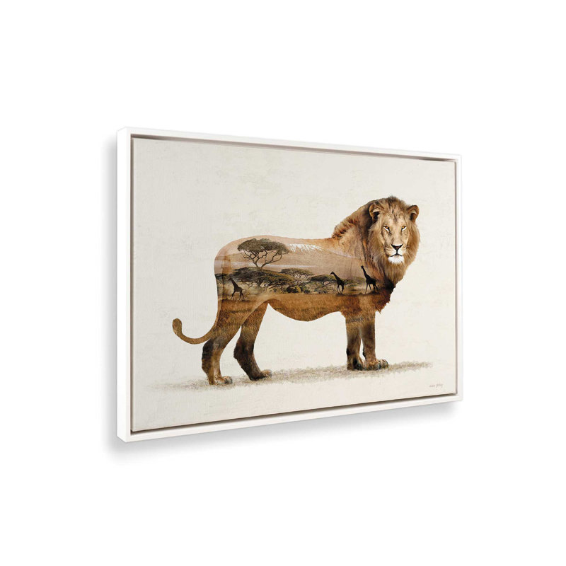 «Landscape Lion Fusion» par Amber Sterling, reproduction d'art, L 16 po x H 12 po, Blanc, Toile avec cadre