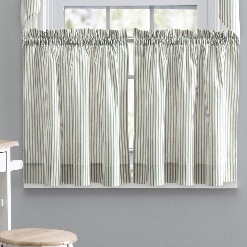 Charis Cotton Blend Striped Tailored Cafe Curtain, Sage, 56" W x 36" L