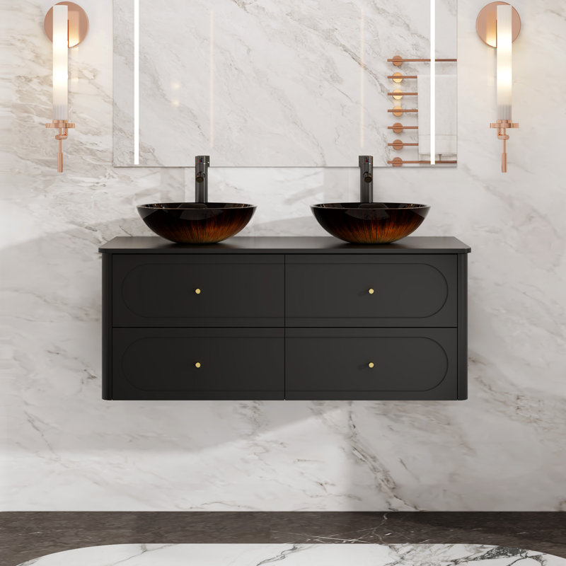Meuble-lavabo mural de 48 pouces avec lavabo et robinetterie, Black