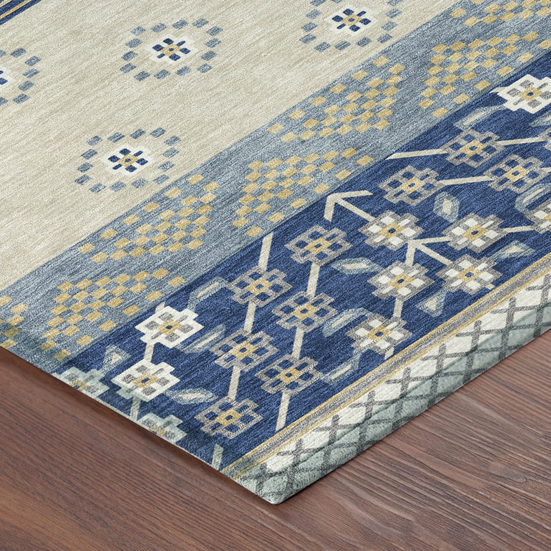 Machine Washable Indoor/Outdoor Chantille ACN2662 Stripes Rug, Navy, 5' x 7'6"