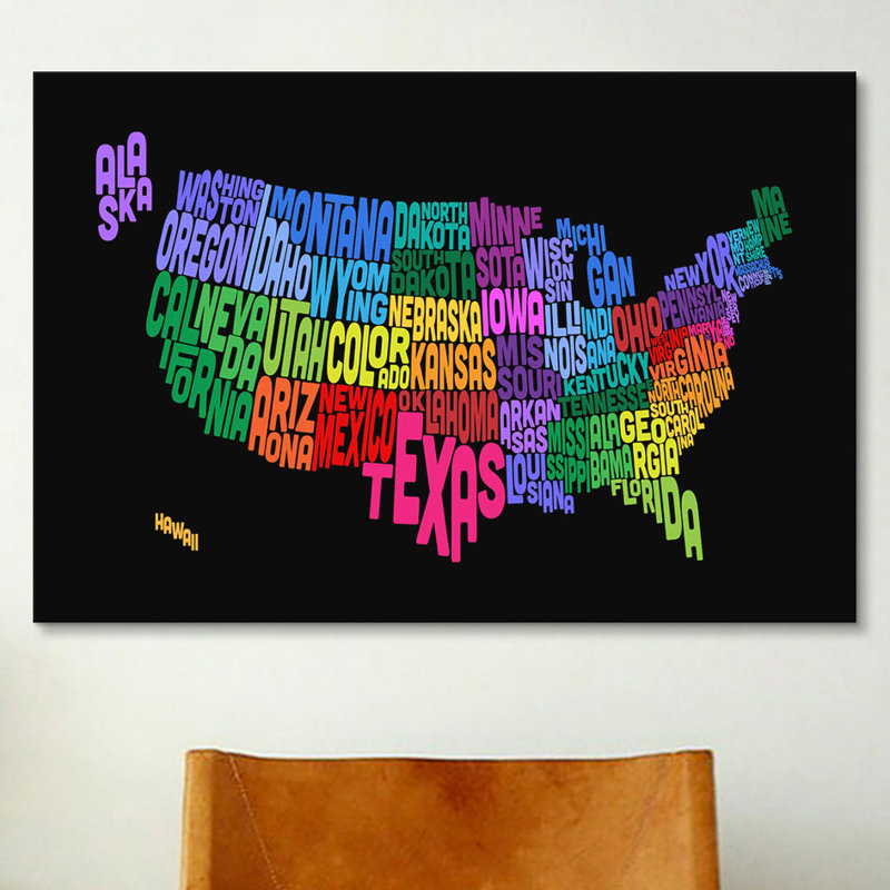 « (state), carte typographique iii », impression sur toile tendue, H 41 po x l 61 po x P 1,5 po, Toile tendue, Pas de tapis