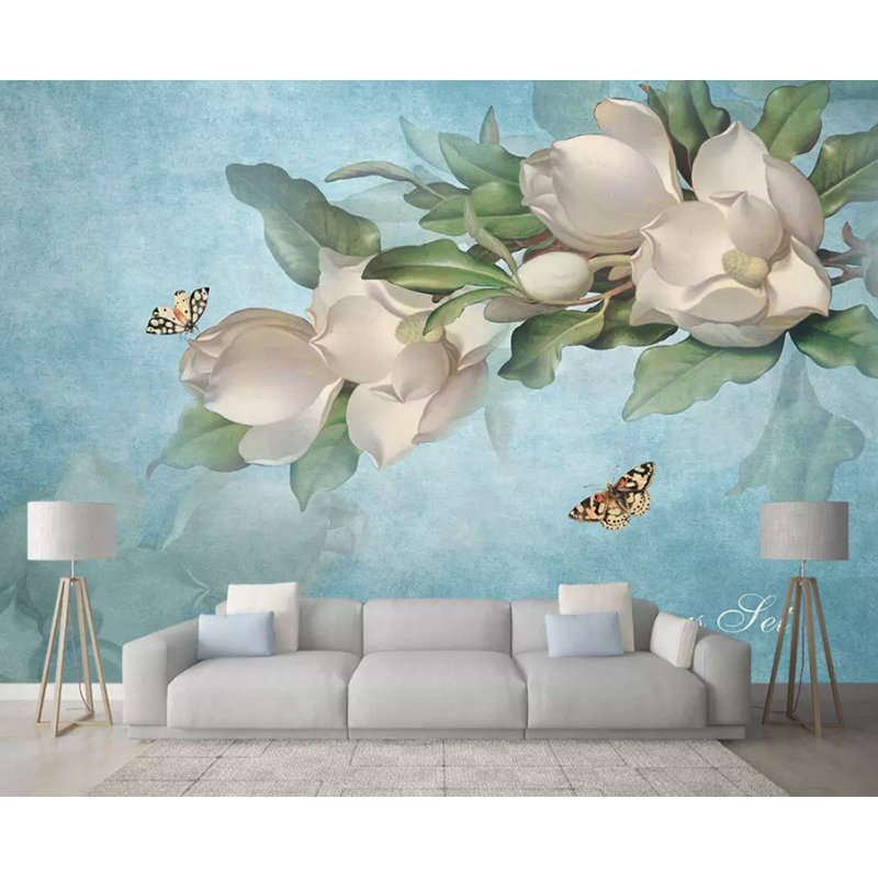 Murale gardenia fleur jaune papillon Daves, L 75 po x l 112 po