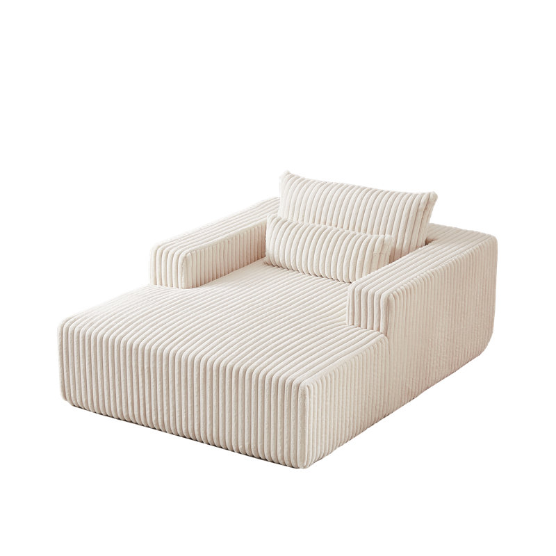 Chaise longue en velours côtelé 75 po avec dossier Zain, Beige
