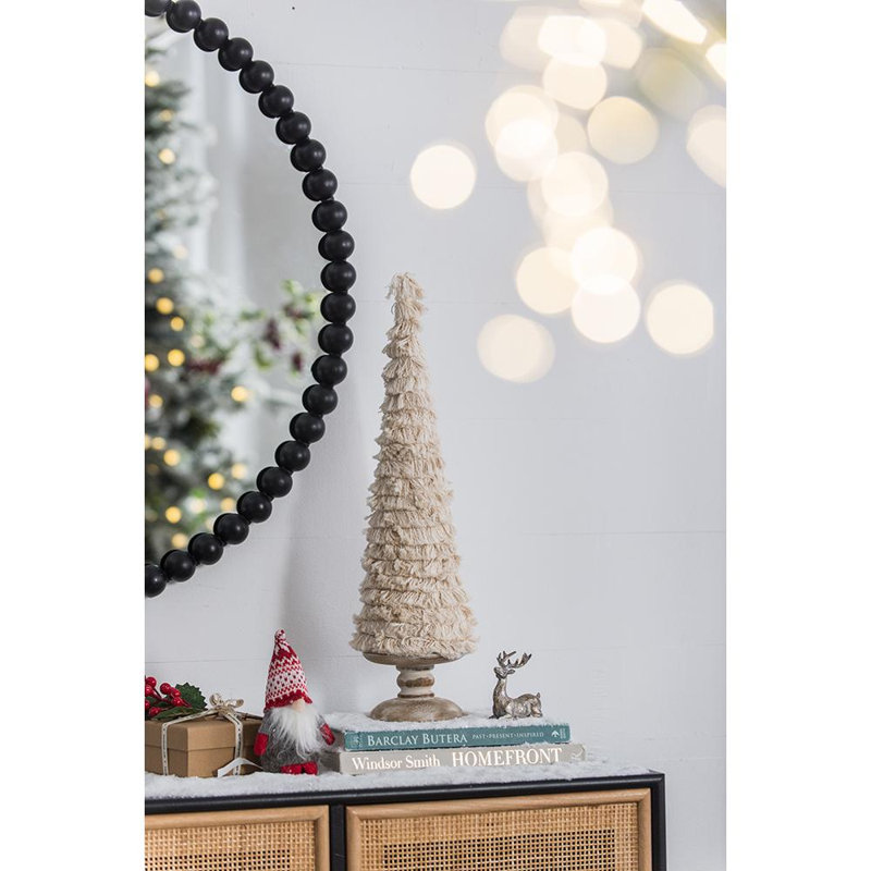 Cône orné de franges avec base en bois, H 15 po x l 3,9 po x P 3,9 po