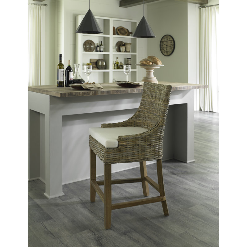 Markley Wicker Outdoor Stool with Cushion, Counter Stool (24" Seat Height)