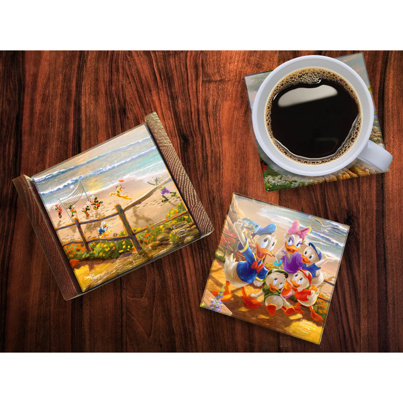 (Symboles) Ensemble de sous-verres en verre Starfire, ThomasKinkade / DonaldAndDaisy-ADuckDayAf d'après
