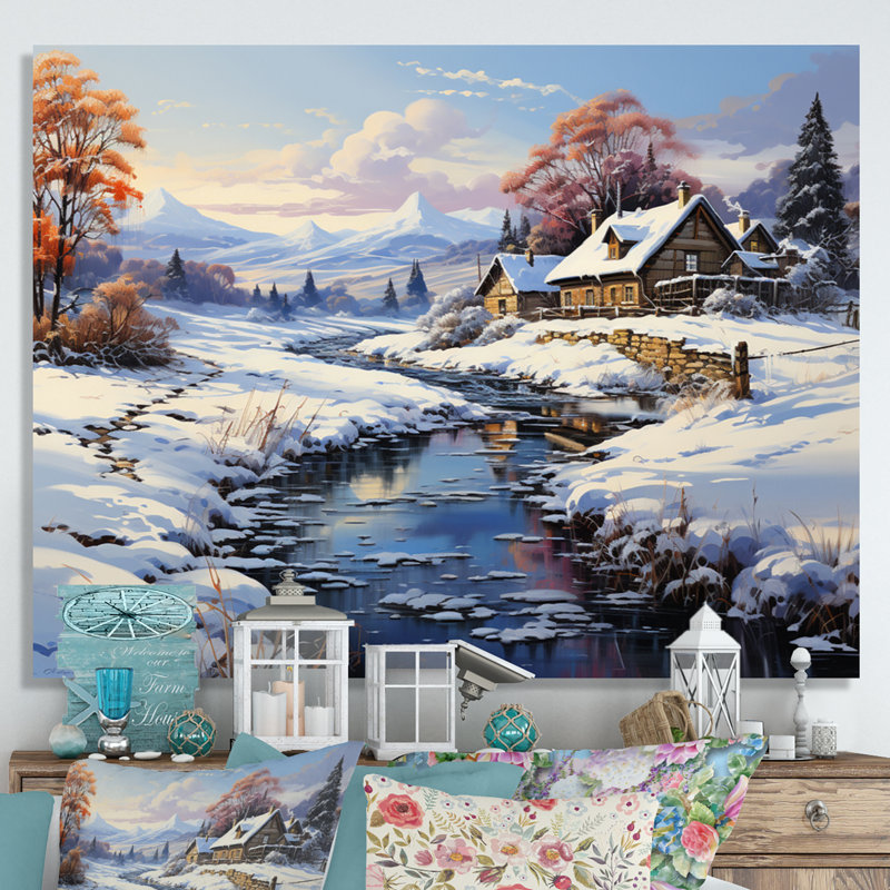Winter Country Charm Landscape I, H 16 po x l 32 po x P 1 po, Toile tendue