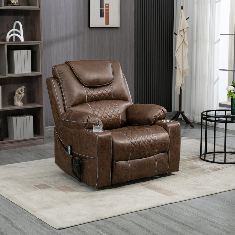 Fauteuil inclinable électrique surdimensionné de 38,2 po de largeur avec système de chauffage et de massage, Similicuir brun