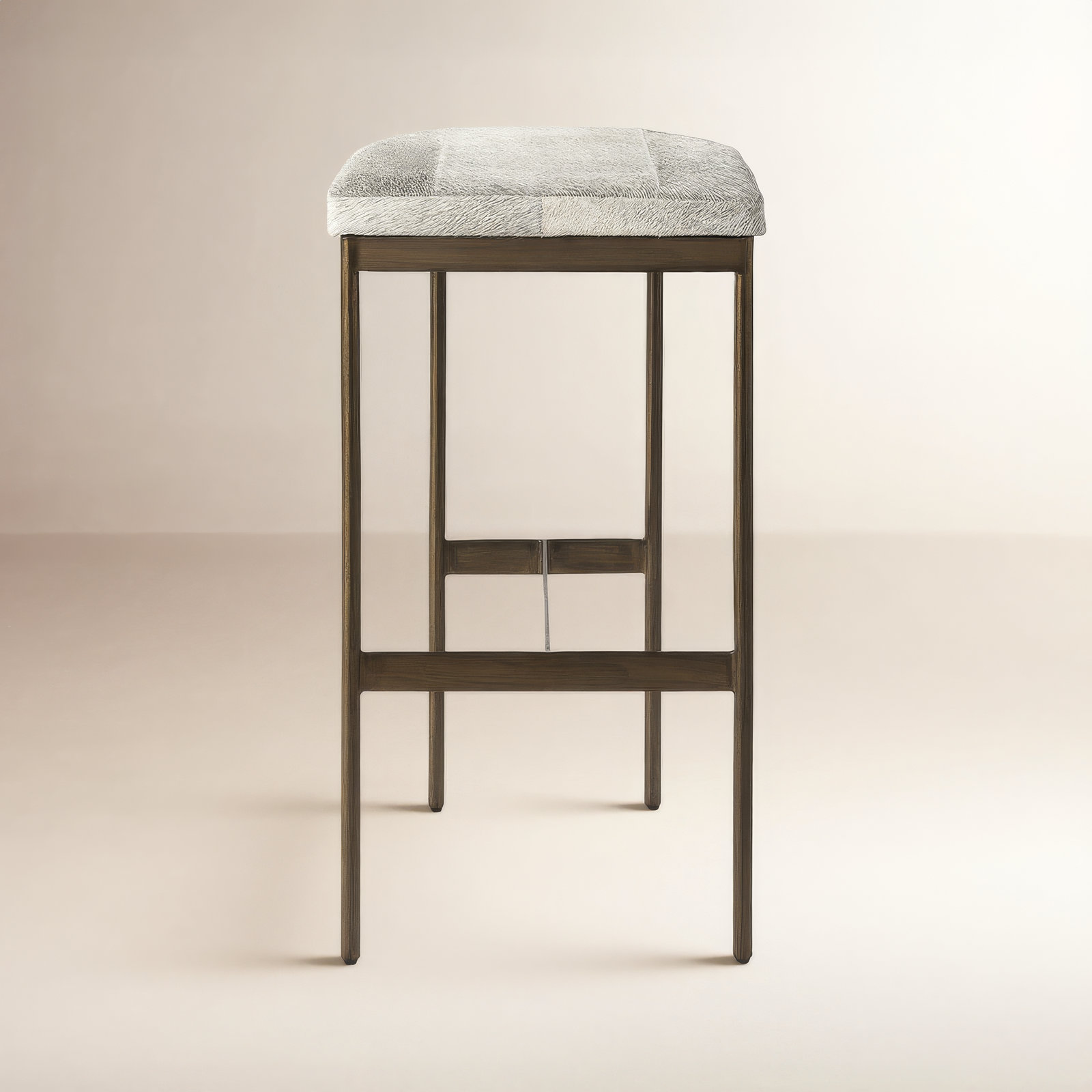 Adela 30" Bar Stool, Brass, Bar Stool (30” Seat Height), Cowhide Gray