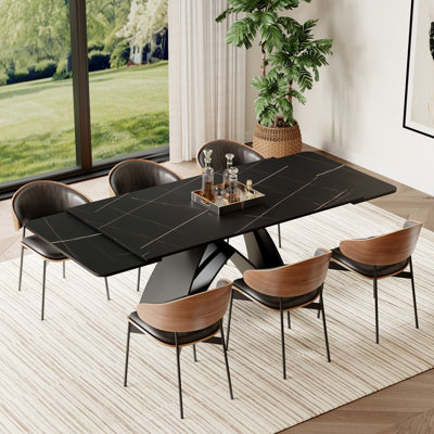 Ensemble de table de salle à manger extensible de 63 à 95 po avec 6 chaises en cuir de polyuréthane pour la cuisine et le salon