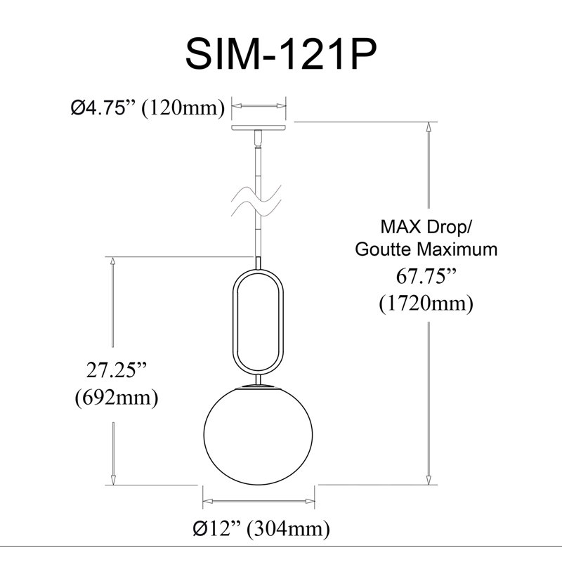 Luminaire suspendu à 1 lumière Oswell, Laiton vieilli