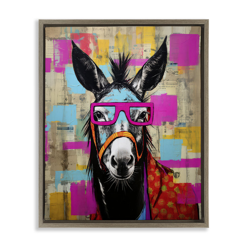 «Quirky Spectacle Donkey», art mural encadré flottant par LSR Design Studio, Cadre flottant orme Montalcino