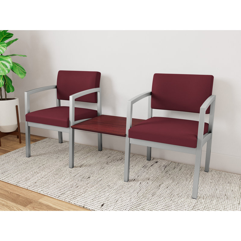 Structure tandem 2 places avec table centrale en acier Lenox, Argent / acajou Chelsea, Chelsea Mahogany