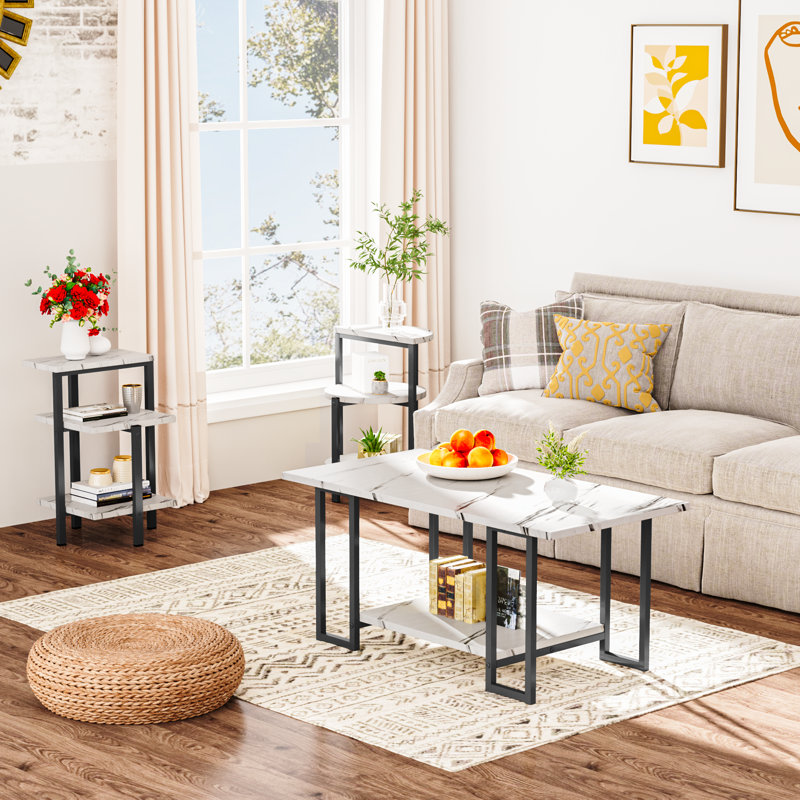 Dianaliz Coffee Table, White Marble, Black