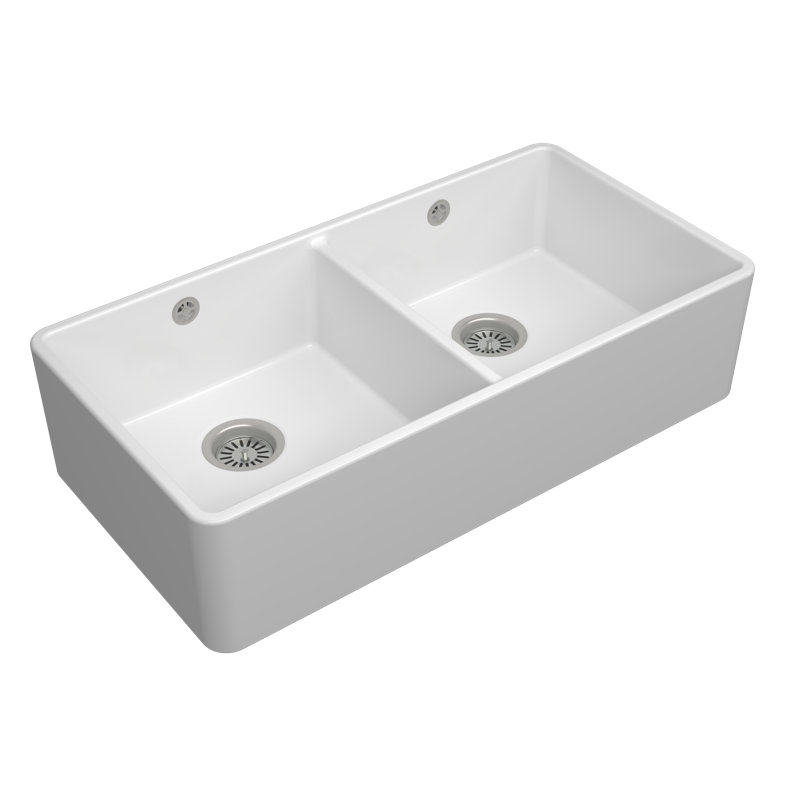Terralife 480mm W Double Bowl Ceramic Farmhouse / Apron Kitchen Sink