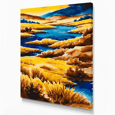 Aquarelle, paysage, toile jaune, art mural
