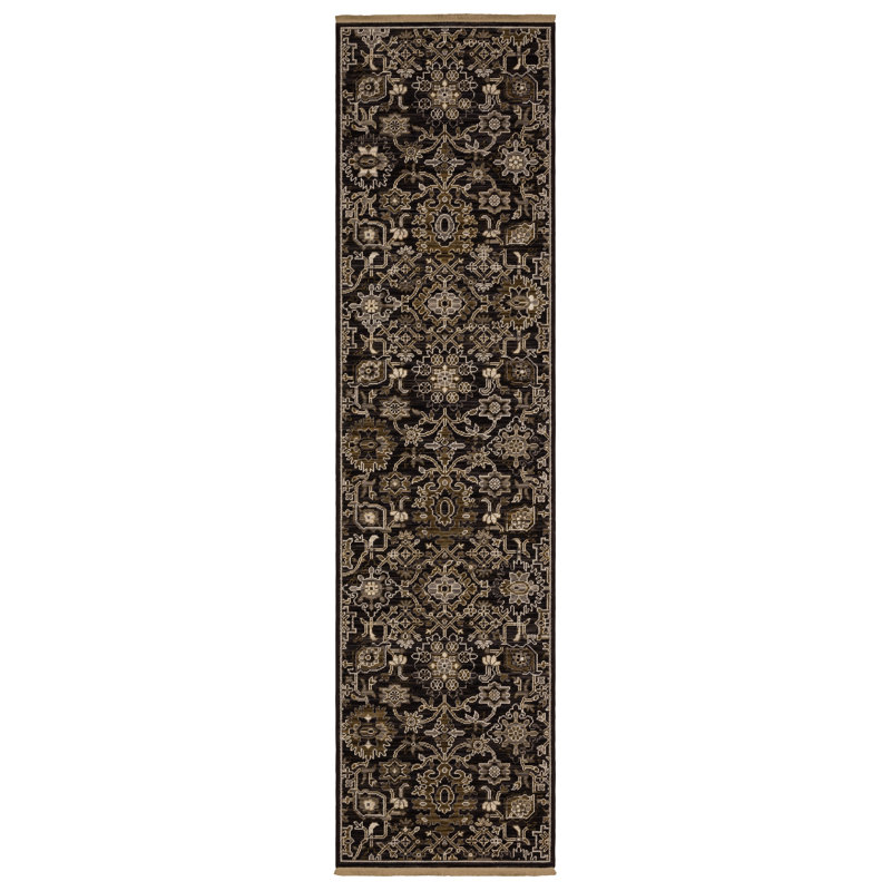 Kuester Borderless Traditonal Charcoal//Tan Wool Blend Area Rug, Runner 2'6" x 10'