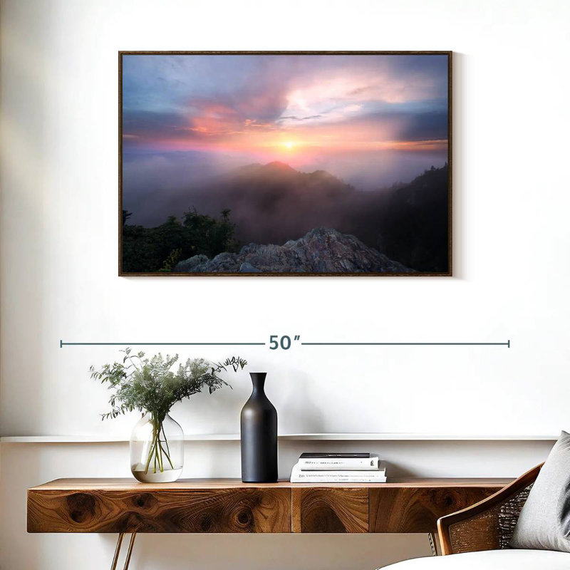 Paysage de Great Smoky Mountain, 37 po x 25 po, Cadre flottant noyer