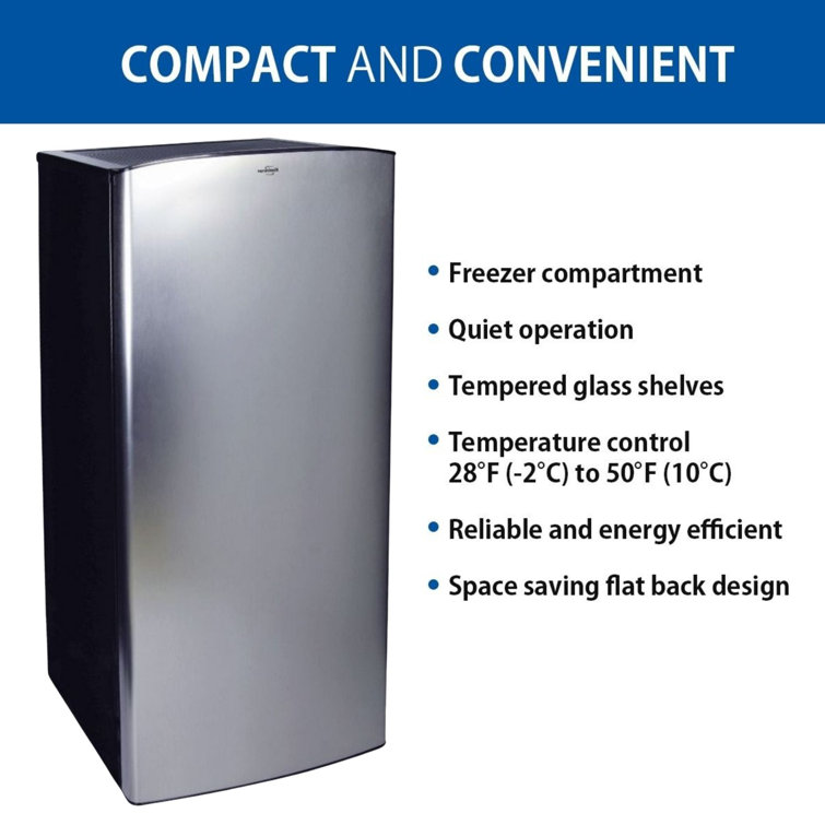 Koolatron Stainless Steel Compact Fridge with Freezer, 6.2 cu ft (176L),  Flat Back, Glass Shelves & Reviews