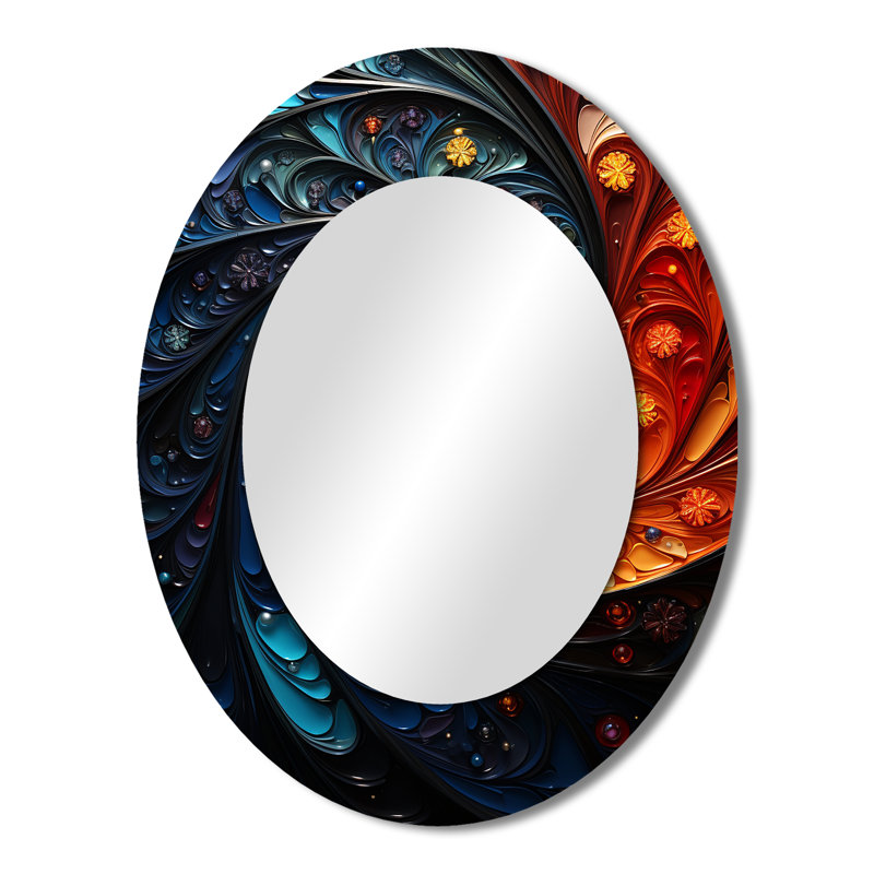 Rhythic Pulse II - Grand miroir mural ovale sur métal, 43 po x 33 po