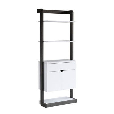 Bibliothèque à la mode avec quatre tablettes ouvertes pour la collection et la décoration, un tiroir, deux armoires et un poids maximal de 5 lb dans chaque tiroir - présentoir, porte et