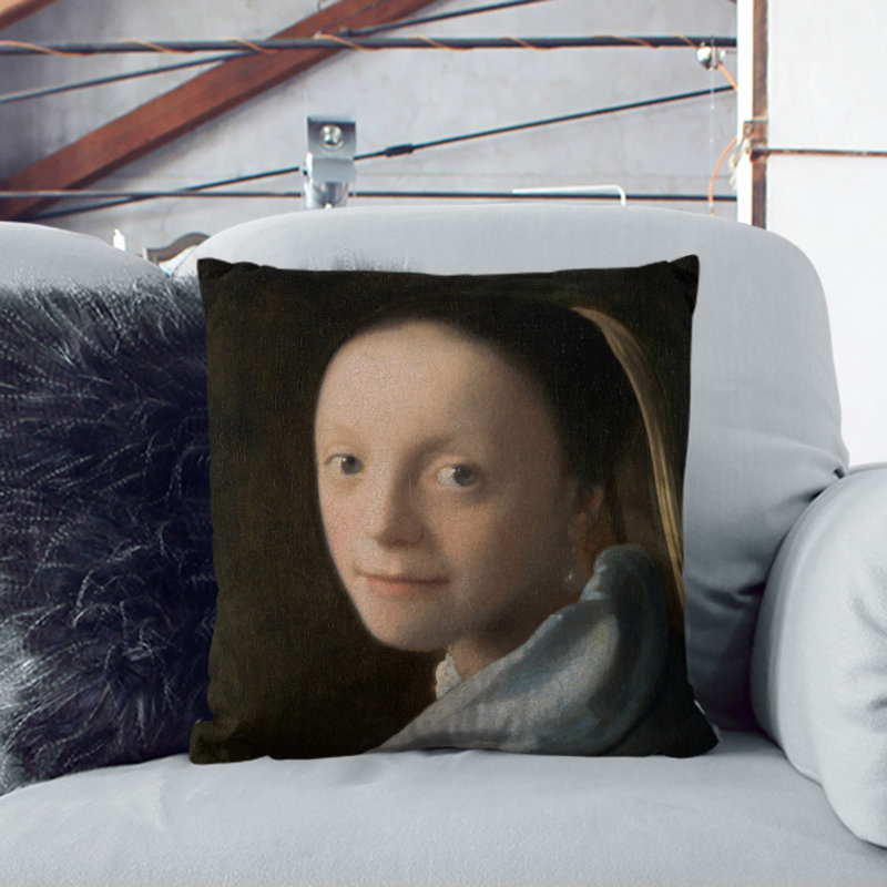 Study Of A Young Woman Square Throw Cushion, 40cm H x 40cm W x 15cm D, Black