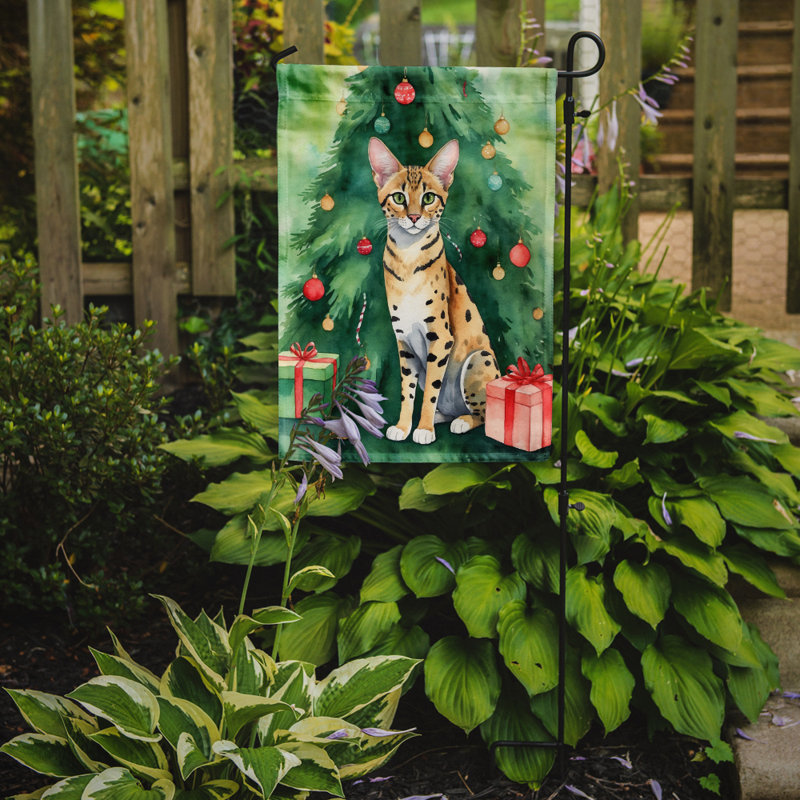 Pixie Bob Cat By the Christmas Tree Garden Flag, Savannah