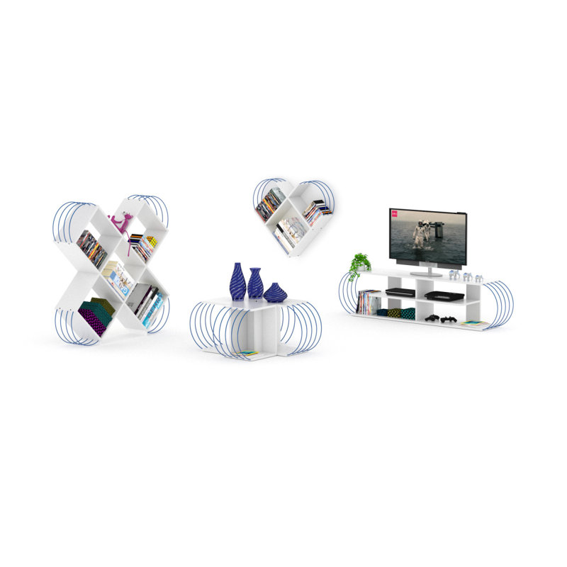 Étagère de rangement autoportante à 5 niveaux Case X Design, Blanc / Bleu