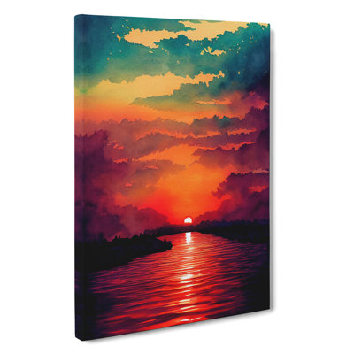 Watercolour Sunset Lake No.6 - Wrapped Canvas