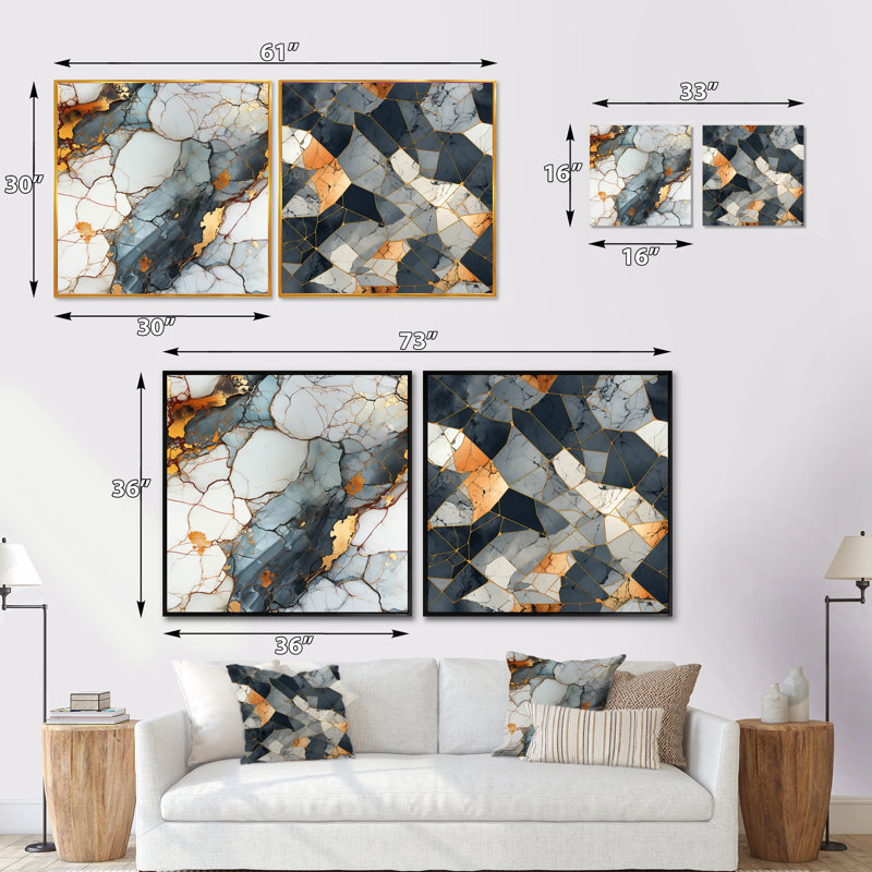 Ensemble de 2 collages carrés gris et gris, H 16 po x l 33 po, Toile tendue