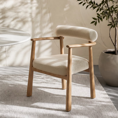 Voyage 25" Modern Upholstered Dining Armchair with Solid Oak Frame and Curved Arms, Accent Side Chair for Dining Room, Home Office or Vanity