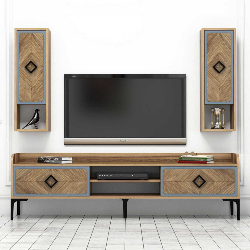 Henryk TV Stand for TVs up to 70", Walnut/Blue