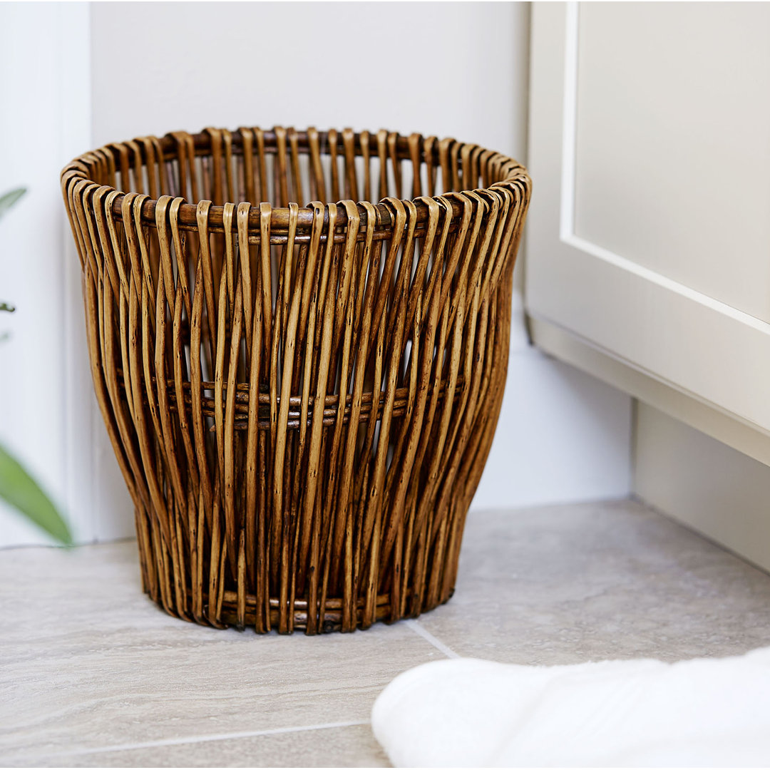 Small Reed Willow Waste Basket, Handwoven Basket with Removable Liner, Attractive Alternative to Plastic or Metal Cans, Brown Household Essentials