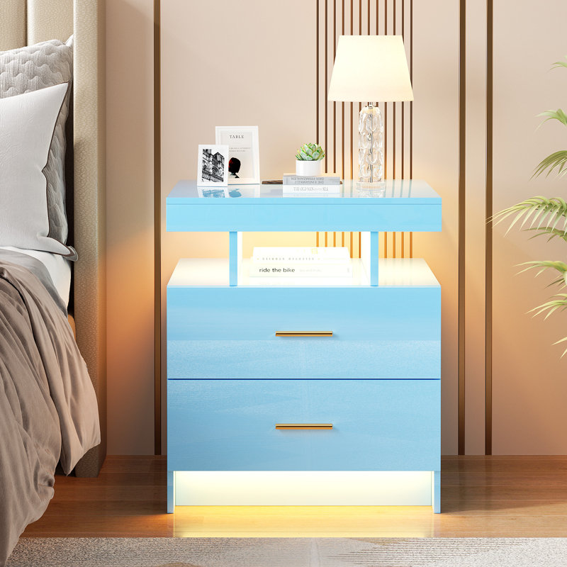 Bookhart Manufactured Wood Bedside Table, Blue/Gold