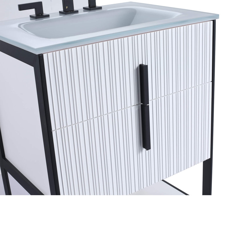 Mirutil Single Bathroom Vanity with Top, Black, White Matte